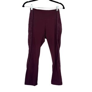 LULULEMON Wunder Under Crop High-Rise *Flocked 21" Velvet Trim Burgundy Sz 6